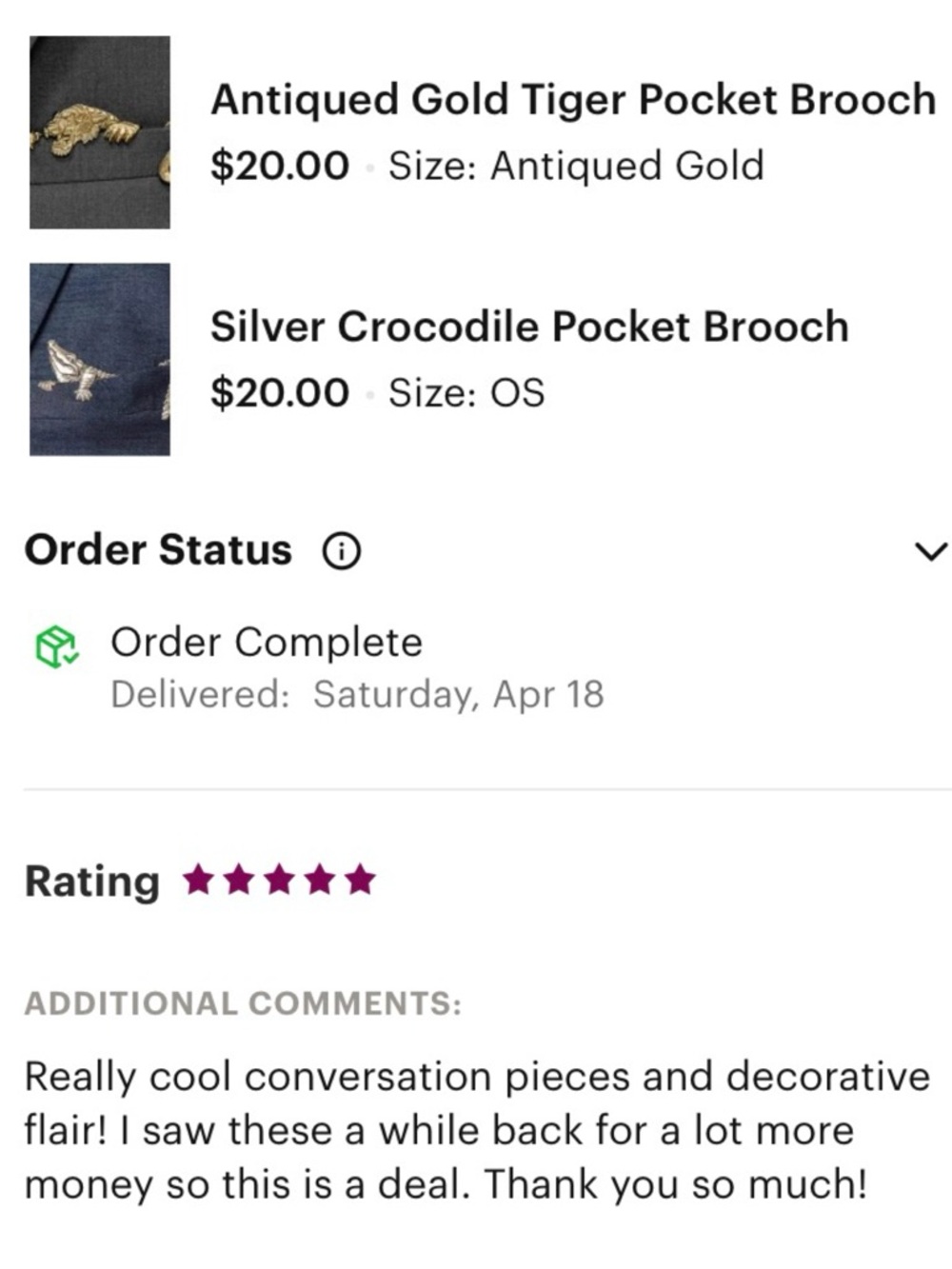 Silver Crocodile Pocket Brooch - Picture 9 of 9